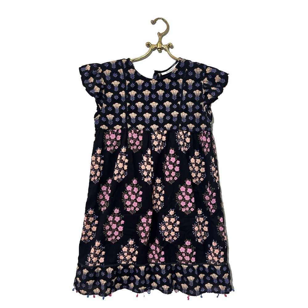 Roller Rabbit Girls Black‎ Floral Block Print Cotton Tassel Dress Size 10